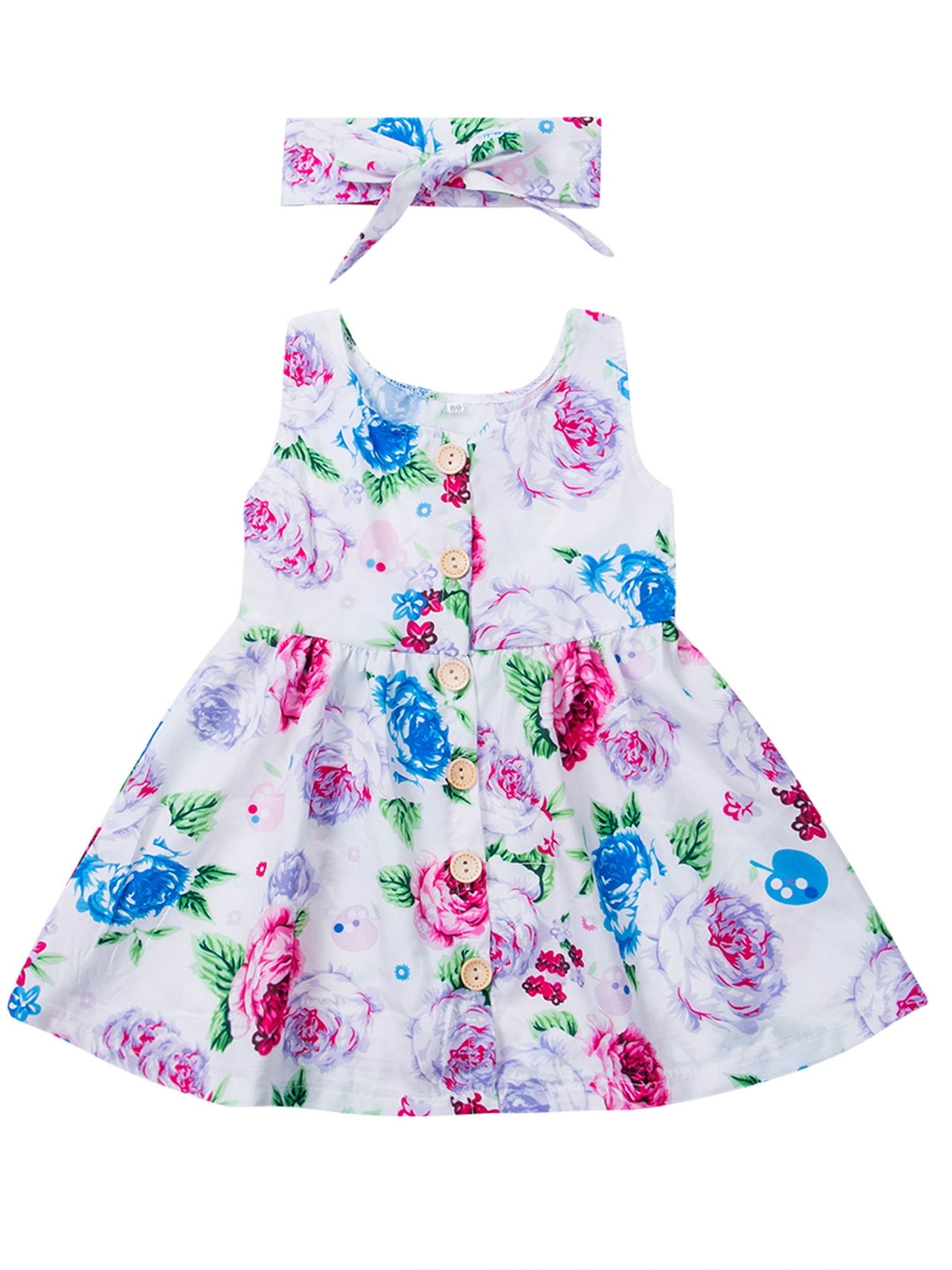 Baby Girl Clothes Fruit Printed Infant Outfit Sleeveless Princess Mini Dress Ur· 