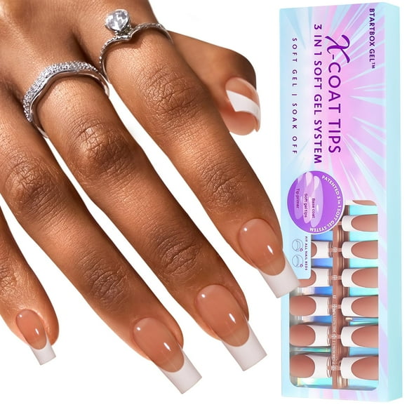 BTArtboxnails XCOATTIPS French Tip Press on Nails, 300pcs Brown Long Square French Tip Gel Nails, French Tip Nails for DIY Nail Art