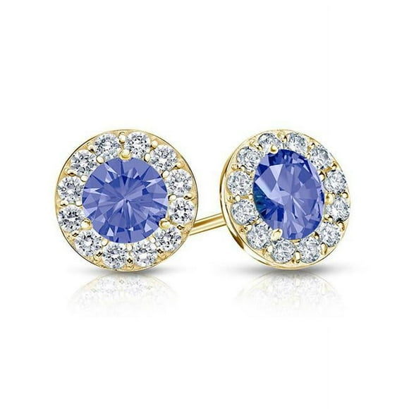Fine Jewelry Vault UBERBK100Y14DTZ Tanzanite and Diamond Halo Stud Earrings in 14K Yellow Gold 1.ct.tw