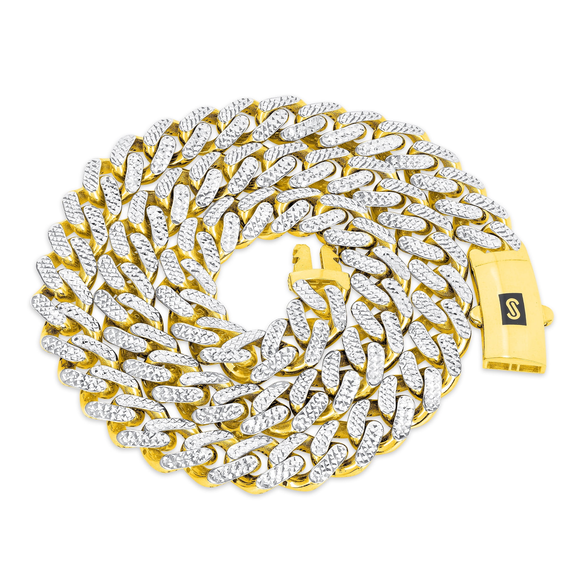Nuragold 10k Real Yellow Gold Royal Monaco 11mm Miami Cuban Diamond Cut Pave Link Bracelet (8"-9") Two Tone Italian Jewelry for Men