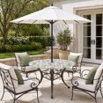 thumbnail image 2 of Round Outdoor Tablecloth with Umbrella Hole and Zipper, Spring Floral Tablecloth with Elastic Waterproof, Pink Flowers Green Plaid Pastoral Patio Table Covers for 31" - 35" Picnic Pool Tables, 2 of 9
