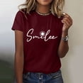 thumbnail image 2 of TRUBKH Short Sleeve Shirts for Women Crop Top Basic Tees for Women Ribbed Short Sleeve Tops for Women Smilee Letter Shirt Round Neck T Shirt Top Clothing Clothes Boho Womens Tops 3xl, 2 of 5