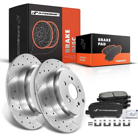 A-Premium 13.15 inch (334mm) Rear Drilled and Passenger Disc Brake Rotors   Ceramic Pads Kit Compatible with Select Acura and Honda Models - MDX 2007-2013, ZDX 2010-2013, Odyssey, Pilot, 6-PC Set