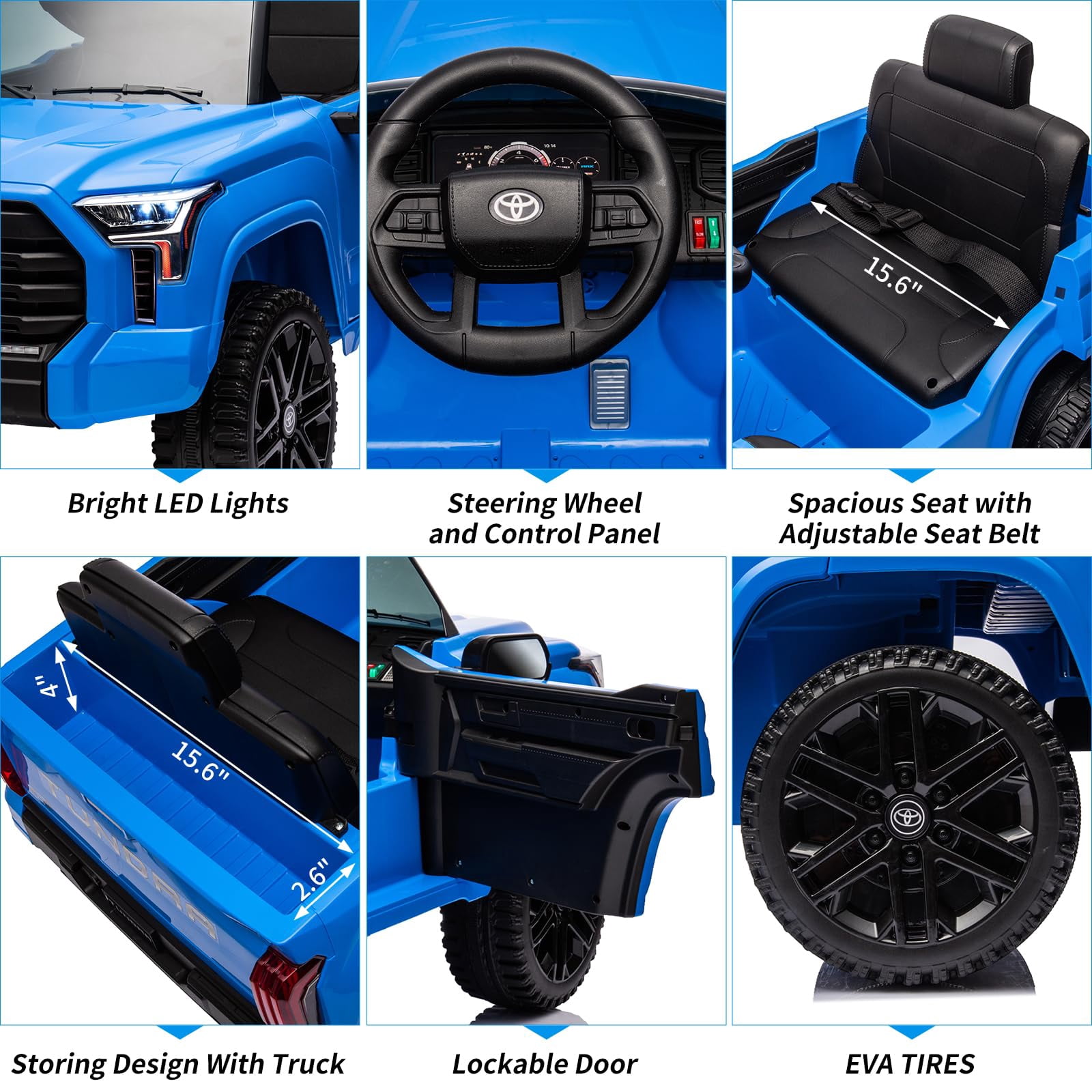 TROPOW Kids Cars Electric Ride On,12V Ride on Car for Kids,Licensed Toyota Ride on Truck,Battery Powered Electric Car with Remote Control,MP3,LED Lights,Suspension System,Double Doors,Blue