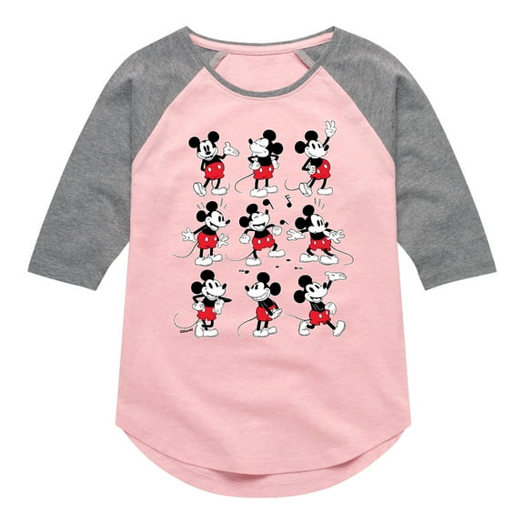 Mickey & Friends - Mickey Poses Grid - Toddler And Youth Girls Raglan Graphic T-Shirt