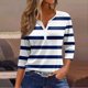 thumbnail image 2 of Mujer Camiseta Camiseta Estampado Botón Manga 3/4 Diario Fin de Semana Moda Básico Escote en V Regular Top Blanco/XL, 2 of 5