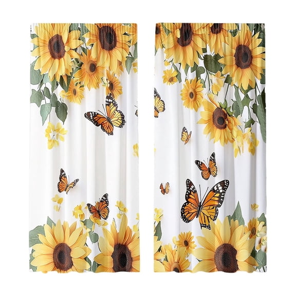 Sunflower Curtains, Sunflower Yellow Flower Kitchen Curtain 2 Panel Farmhouse Country Rustic Floral Butterfly Over Sink Set Small Short Cafe Tier Window Drapes Bathroom Home Decor 39.37x62.99in