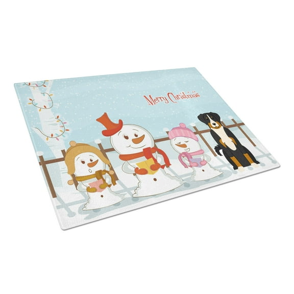 Merry Christmas Carolers Appenzeller Sennenhund Glass Cutting Board Large