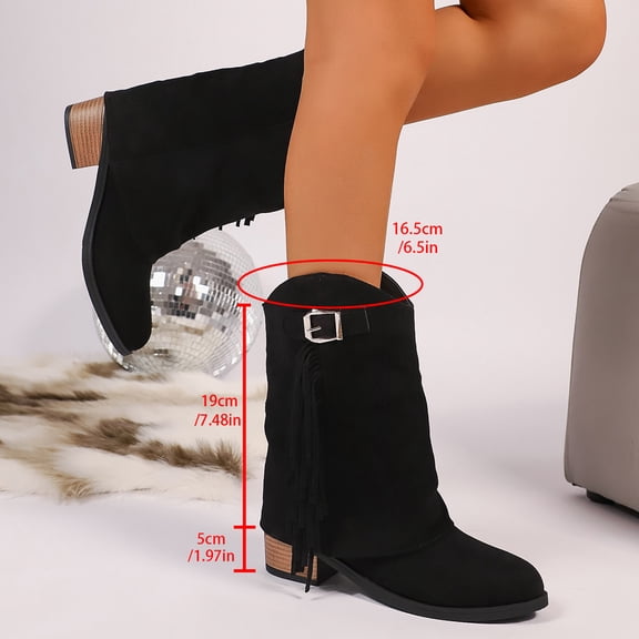 SKIYLEVZ Mid-calf Boots for Women Wide Calf Cowgirl Boots Style Side Zipper Classic Round Toe Cowgirl Boots Fall Slip On Women Shoes Cowgirl Boots Casual Winter Fashion