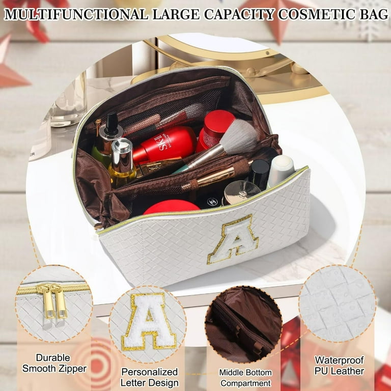 YOOLIFE Initial Makeup Bag Cosmetic Bag, Monogram Travel Makeup