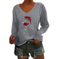 thumbnail image 4 of Womens Christmas Casual Tops for Solid Color T Shirts with Fashion Loose Long Sleeve Made of Polyester with Printed V Neck for Casual Style, 4 of 4