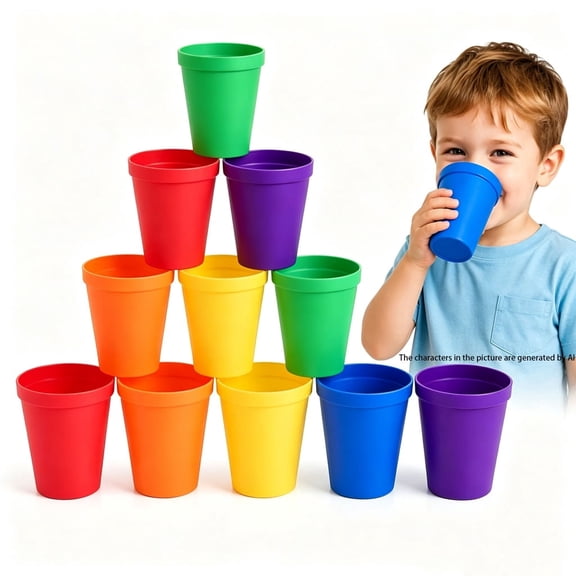 12 Pack 7oz Kids Reusable Drinking Cups, Colorful Plastic Cups, Small Stackable Toddler Plastic Cups Unbreakable Easy Storage for Baby Adults Christmas Fiesta Restaurant