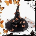 thumbnail image 2 of ZLKMQM Halloween Witch Hats with Butterfly Veils Black Large Ruched Witch Hat Women Costume Accessory for Halloween Cosplay Party, 2 of 7