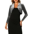 thumbnail image 1 of INSPIRE CHIC Chaqueta corta de terciopelo gris con solapa y mangas largas abiertas para mujer, 1 of 6
