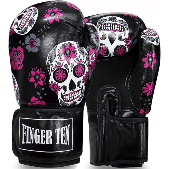 Boxing Gloves Women Punching Sparring Kickboxing MMA Training Heavy Bag Glove Black Leather 8 10 12 14 16 oz for Womens