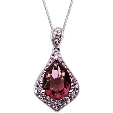 Luminesse Sterling Silver Purple Drop Pendant made with Swarovski Elements, 18
