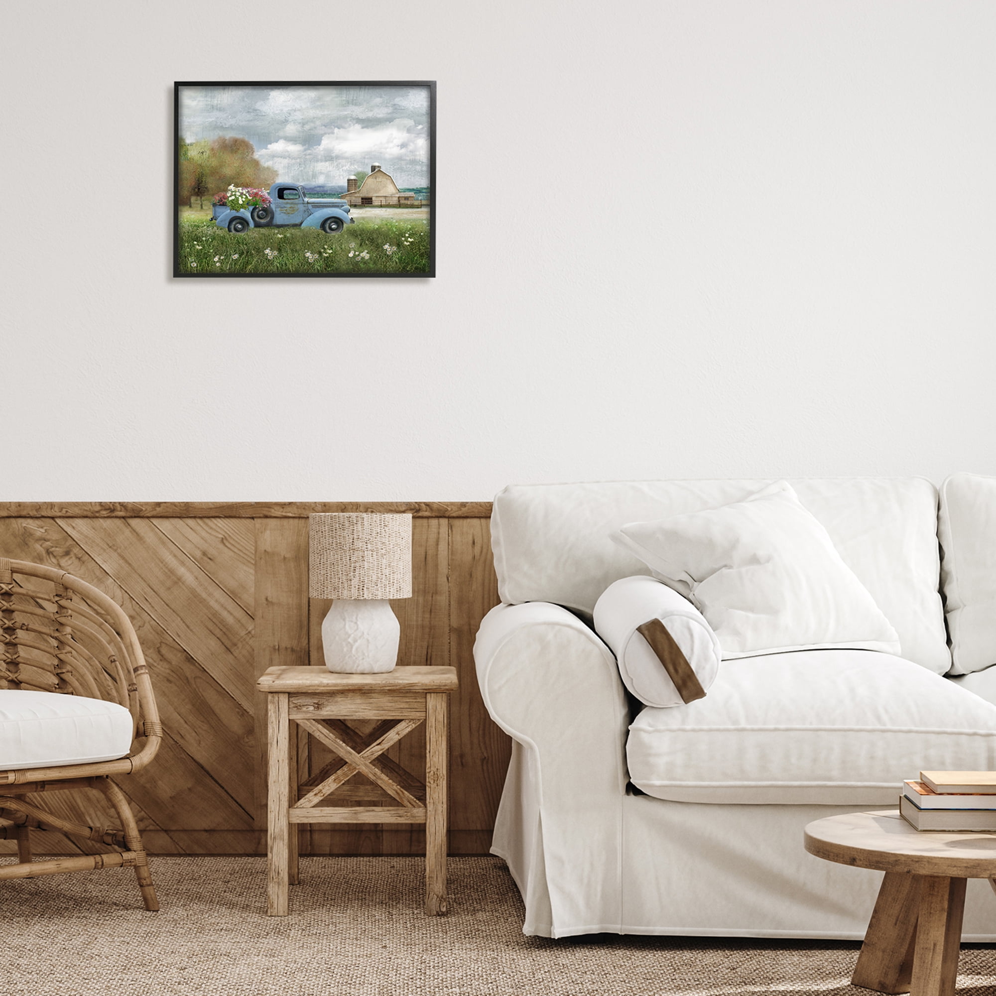 Stupell Industries Vintage Blue Truck Flower Bouquet Cloudy Sky Farmhouse , 20 x 16, Design by Nan