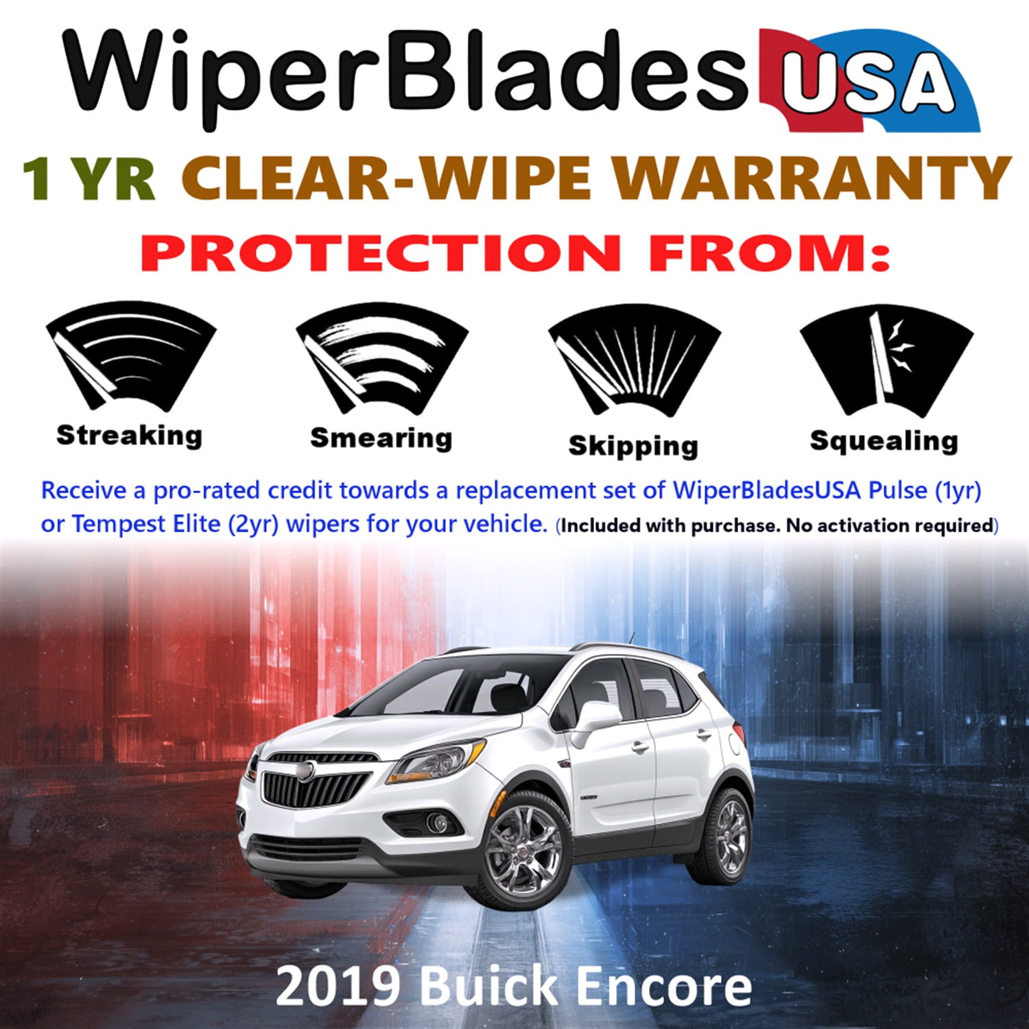 2019 Buick Encore Beam Wiper Blades Wipers w/1yr Warranty (Set of 2) (WiperBladesUSA)