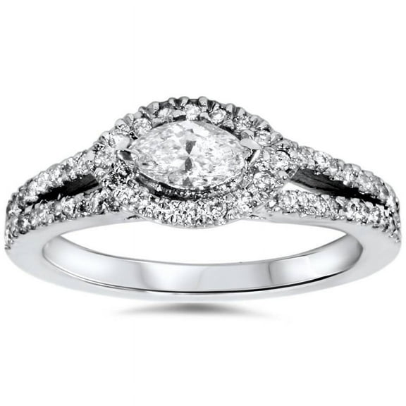 Lina Jewel Marquise Cut 1 Ct Lab Grown Diamond Engagement Ring - 14K White Gold Plated Wedding Band for Women's - Split Shank Design - Wedding Gift Ring - Graduation Keepsake