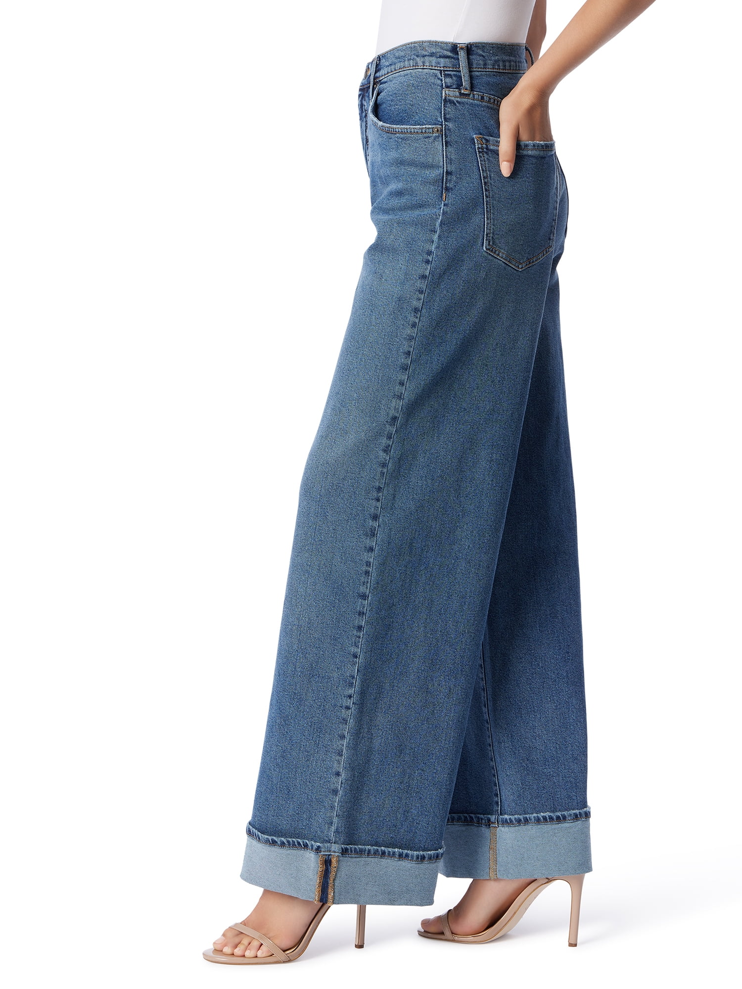 Jessica Simpson Women's and Women's Plus Freesia Wide Leg Cuffed Jeans, 32" Inseam, Sizes 2-24W