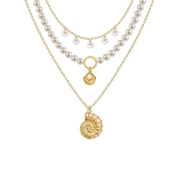 LuLiaMenton 3PCS Faux Pearl Necklace Gold Plated Conch Shell Pendant Ocean Beach Women Jewelry