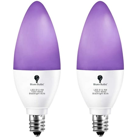 

2 Pack LED Black Light Bulb 6W E12 Candle Blacklight Bulb Level 385-400nm Body Paint Glow in The Dark Party E12 LED Light Bulb Neon Glow Fluorescent Poster Candelabra Bulbs