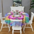 thumbnail image 2 of Colorful Tie Dye Pattern Round Tablecloth 60"x60",Wrinkle Wipeable Table Cloth for Kitchen Dining Room Picnic Patio Party, 2 of 6