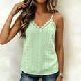 thumbnail image 4 of Women's Eyelets Camisole Lace Trim Loose V Neck Spaghetti Straps Tank Tops Sleeveless Summer Going Out Blouse Shirts, 4 of 7