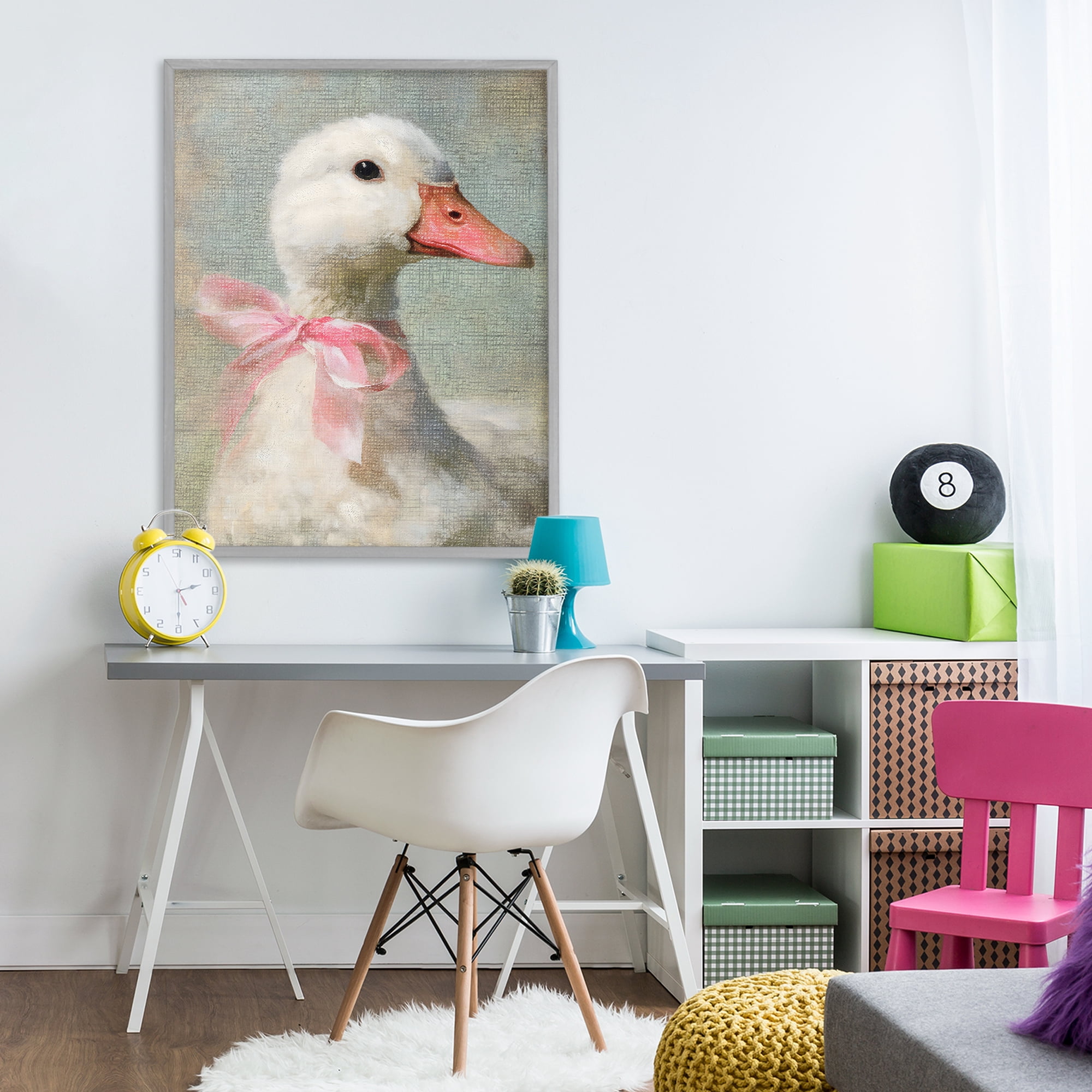 Stupell Industries Portrait of Pink Bow Goose Gray Framed Giclee Art, design by LSR Design Studio