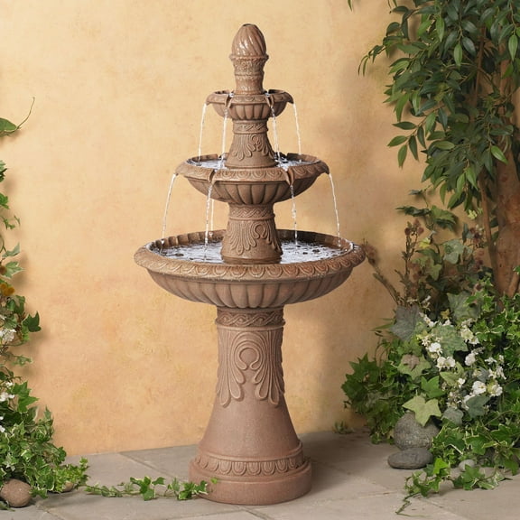 Santa Cruz 45 3/4" High Large Italian Outdoor Decor Faux Stone Floor Fountain with Light LED 3-Tier Outside