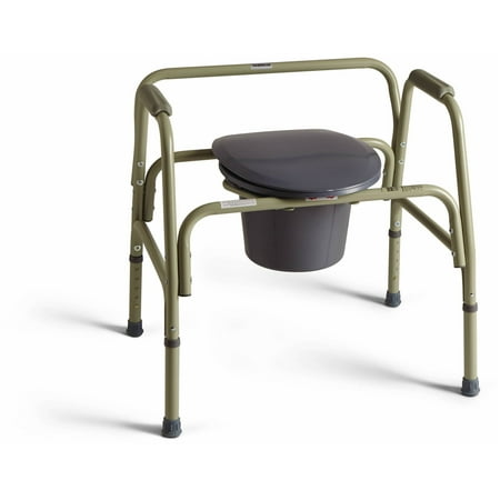 Medline Heavy Duty Steel Extra-Wide Bariatric Bedside Commode, 24" Width, 650lb Weight Capacity, Dark Grey