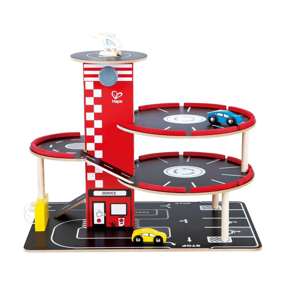 Hape Toddler Wooden Toy Play Set RaceAround Parking Garage w/ Cars ...