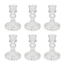 Glass Candlestick Holders Set of 6, Clear Diamond Taper Candle Holders for Table Centerpiece, Home Decorations