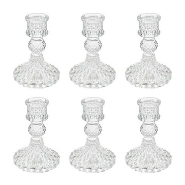 Glass Candlestick Holders Set of 6, Clear Diamond Taper Candle Holders for Table Centerpiece, Home Decorations