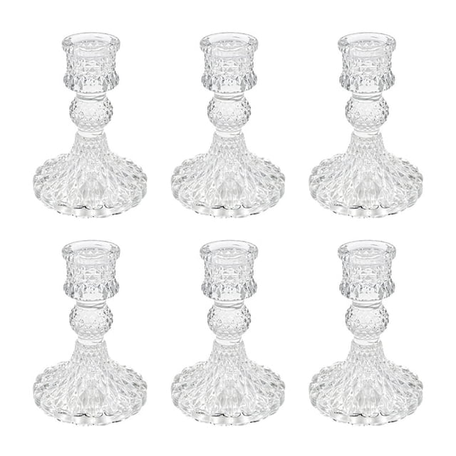 Juego de 6 Candelabros de Cristal, Candelabros Cónicos de Diamante Transparente para Centros de Mesa, Decoraciones del Hogar