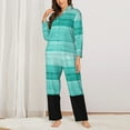 thumbnail image 3 of Kll Teal Turquoise Print Women'S Long Sleeve Pajamas With Pants Sleepwear Loungewear 2 Set-X-Large, 3 of 9