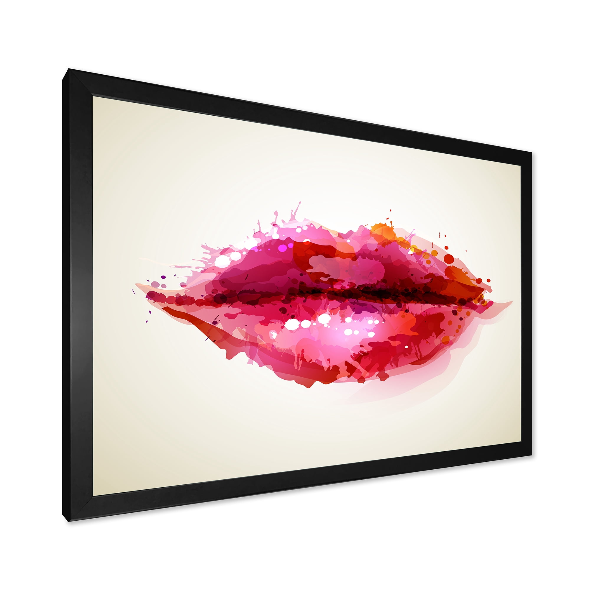Designart 'Red Girl Lips Formed By Abstract Blots' Modern Framed Art Print
