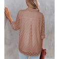 thumbnail image 2 of Blusa holgada de moda transpirable con botones y cuello vuelto de manga larga para mujer Marrón L, 2 of 4