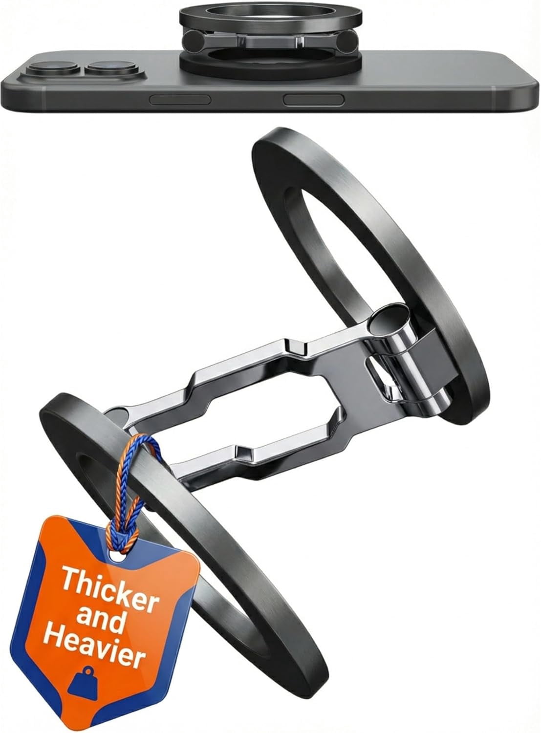 RGHJAR-Thick Gym Magnetic Phone Mount & Stand – Dual-Sided Strong Magnet Holder for MagSafe & Android – All Metal Zinc Alloy – Adjustable Kickstand – Attaches to Metal Surfaces – Not Pocket Size