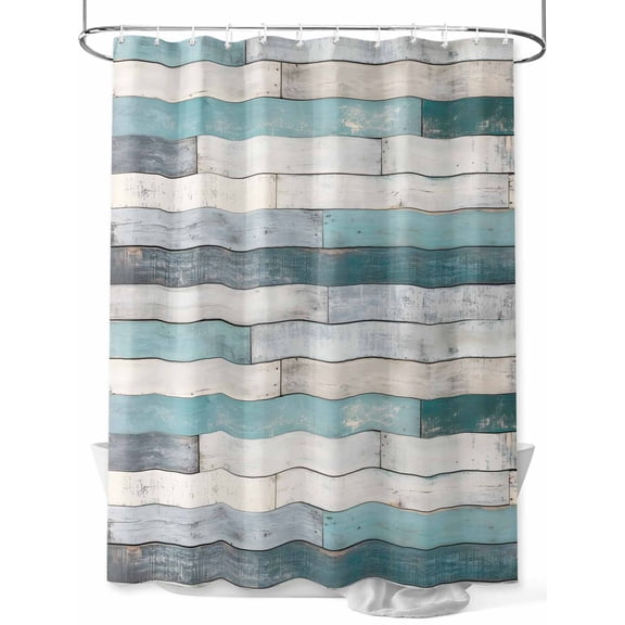 Boanket Polyester Fabric Turquoise Grey Wooden Shower Curtain, Farmhouse Teal Wood Waterproof Bathtub Curtain Bathroom Decor Set with Hooks 72 x 84 Inches,