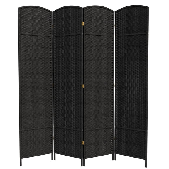 7 ft. Tall Rattan Fiber Diamond Weave Privacy Screen Room Divider - Black - 4 Panels