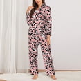 thumbnail image 2 of Pajama Sets for Women 2 Pcs, cute cow Leopard print pink Button Down Long Sleeve Sleepwear Lounge PJ Sets, 2 of 6