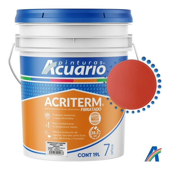 Impermeabilizante Térmico Elastomérico Fibratado Pinturas Acuario Acriterm 7 Años 19 Litros Color Terracota