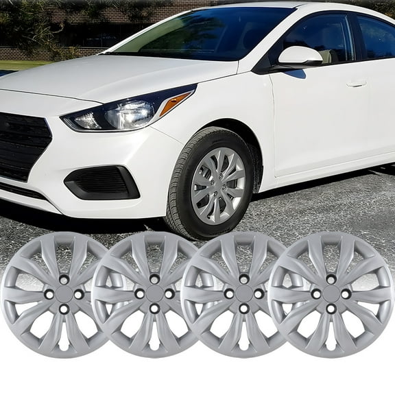 (Set of 4) 15 inch Hubcaps Compatible with Hyundai Accent Sedan 2018-2022,Steel Wheel Compatible with Kia Rio Sedan & Kia Rio5 2018-2023,Bolt-on Car Truck SUV Hub Cap,Lacquer