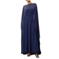 thumbnail image 2 of Helii Women Chiffon Cape Mesh Poncho – Boat Neck Sheer Bolero for Evening Dress, Lightweight Batwing Sleeve Shrug for Wedding Party Beach, Polyester Cover Up Navy,One Size, 2 of 3
