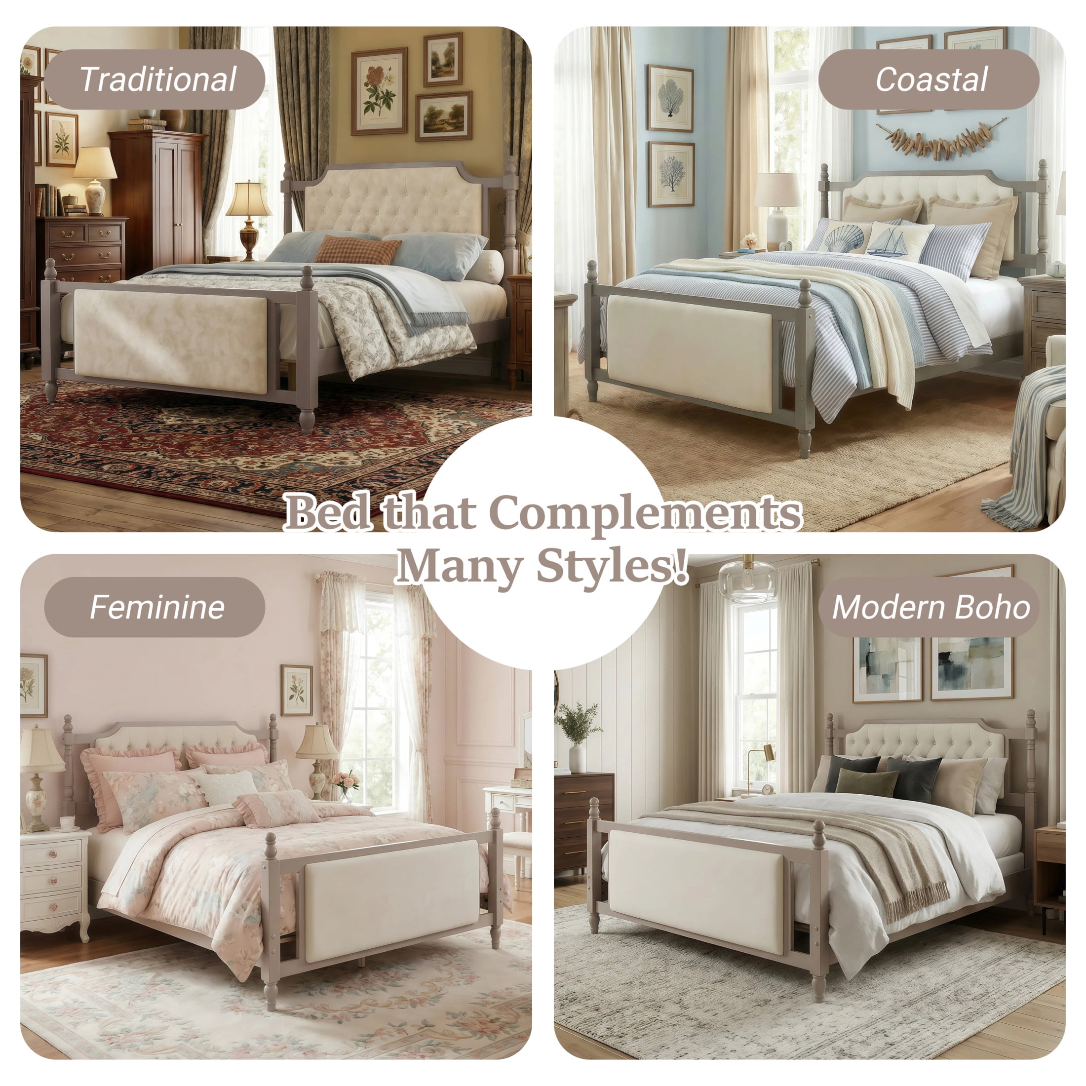 Christopher Knight Home Queen Upholstered Platform Bed, Velvet Tufted Headboard and Footboard, Taupe