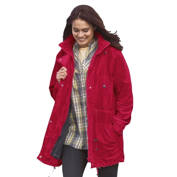 Woman Within Plus Size Petite Taslon Anorak Jacket With Removable Fleece Lining