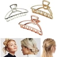 thumbnail image 1 of Paquete de 3 pinzas de metal huecas grandes, pinzas antideslizantes para el cabello, pasador para fijar el cabello (plata + oro + oro rosa), 1 of 5