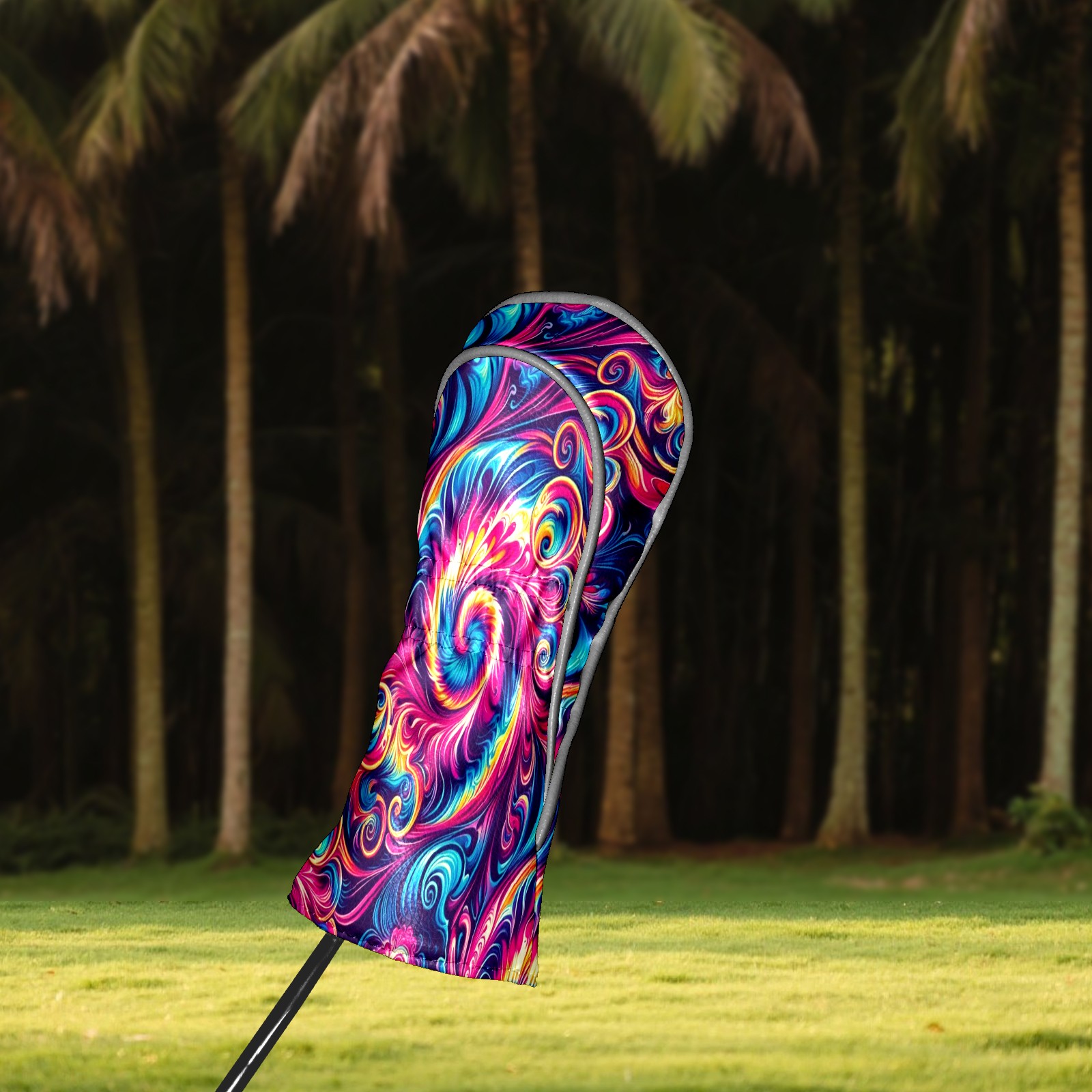 Golf Club Covers, Vibrant Swirl Pattern Premium PU Leather Driver Hybrid Putter Head Covers with Velvet Lining, Waterproof Golf Gifts for Men Women