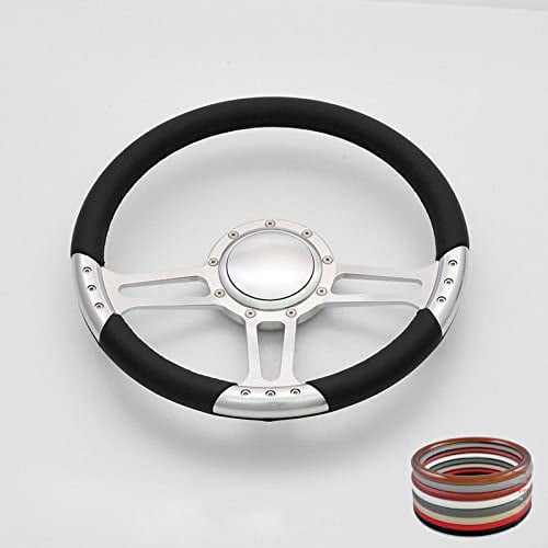 Flashpower 14'' Trinity Billet Full Wrap 9 Bolts Steering Wheel with 2'' Dish and Horn Button (Black)